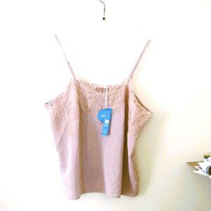 CUPSHE-Women-Size M-Peach Lace Cropped Cami Top-Spaghetti Adjustable Strap-NEW